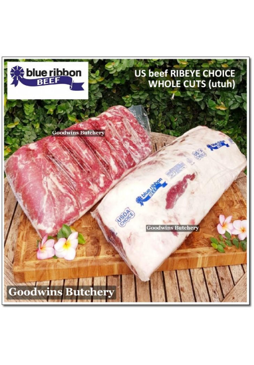 Beef Ribeye lip-on USDA CHOICE frozen whole cut +/- 8kg price/kg brand BLUERIBBON - PREORDER 2-3 days notice (Scotch-Fillet / Cube-Roll)